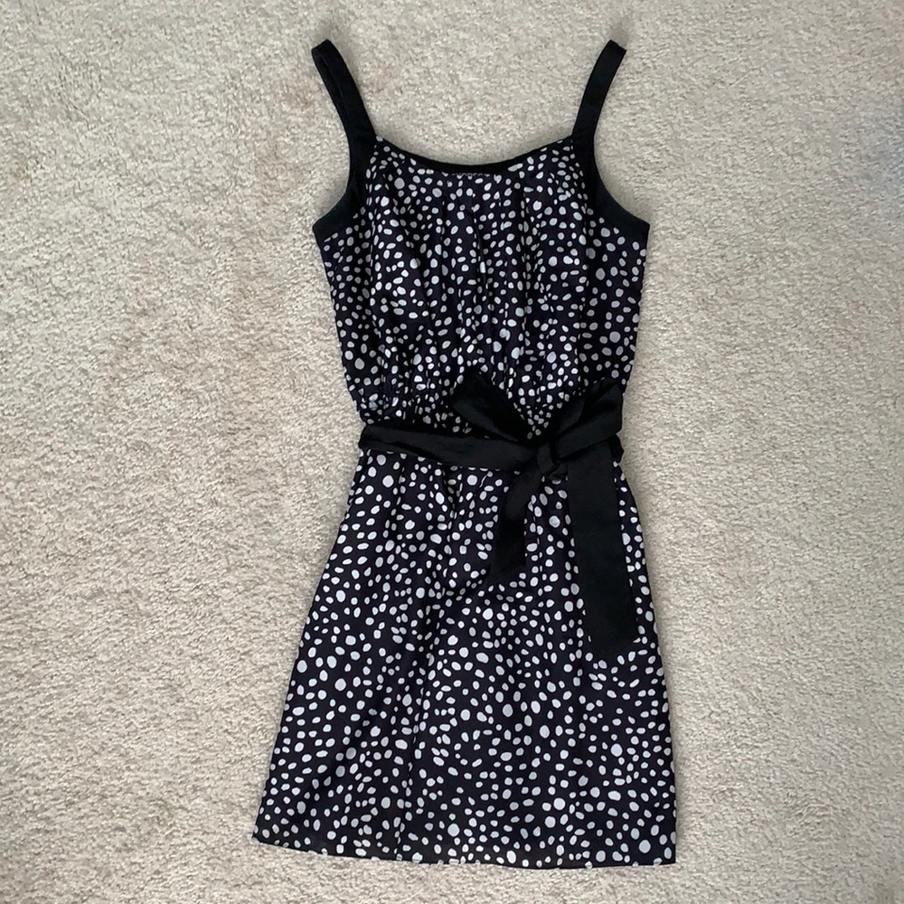 Black and white dress with black ribbon tie